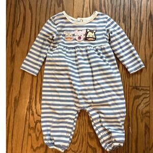 Stitchy Fish Onsie 18M Farm Animal Romper Blue Stripe Long Sleeve  and Bloomers